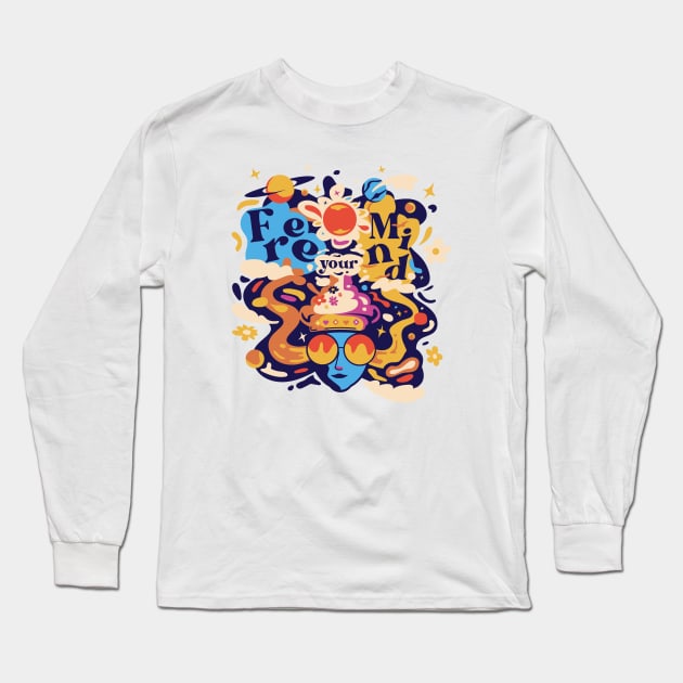 Free Your Mind // 60s Psychedelic Trippy Graphic Long Sleeve T-Shirt by SLAG_Creative